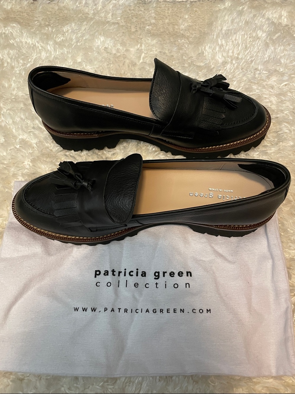 Patricia Green Black Loafers Tassel Leather Spain Corporate Goth Luxury NWOT 8US - Picture 4 of 6